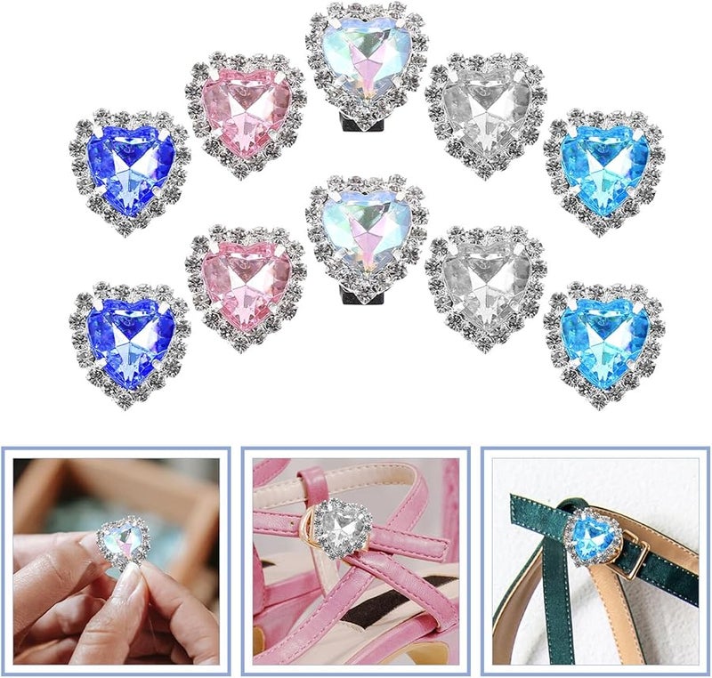 مشابك حذاء على شكل قلب، إبزيم حجري الراين، سحر قابل للفصل للصنع اليدوي للأحذية الرياضية والجزمة - Image 5